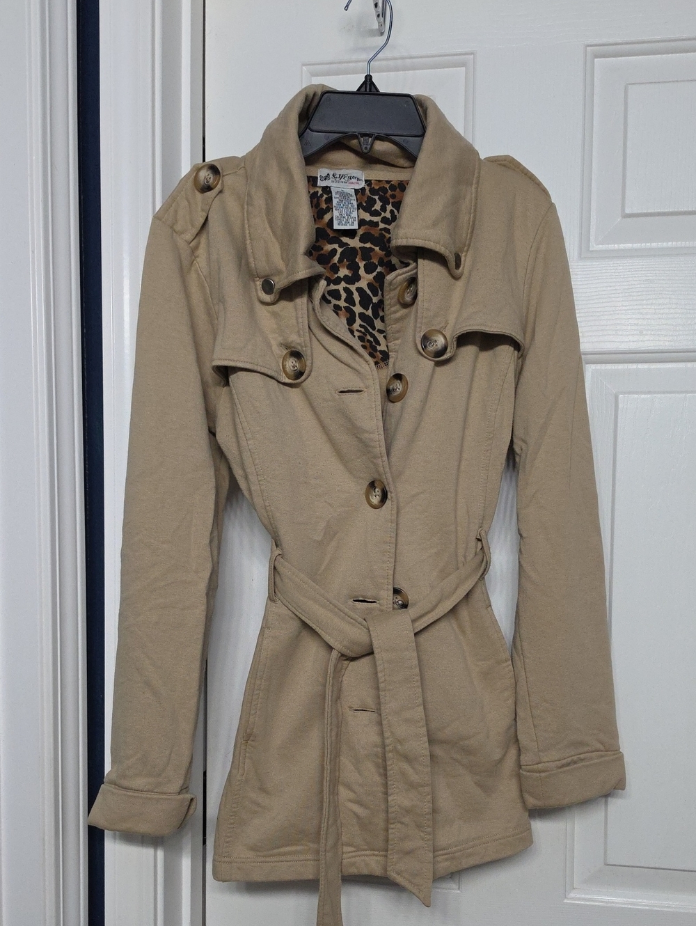 Self Esteem Khaki Trench Coat with Leopard Print Lining